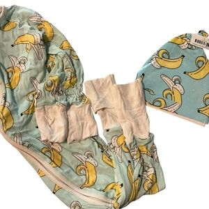 Bananas Bamboo Viscose Infant Zippy and Beanie Hat - Blue and Yellow
